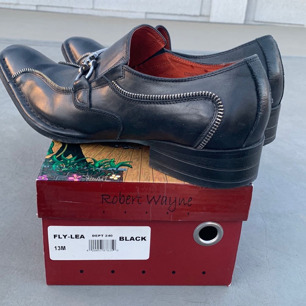 Robert Wayne mens designer black leather ale Fleur loafers